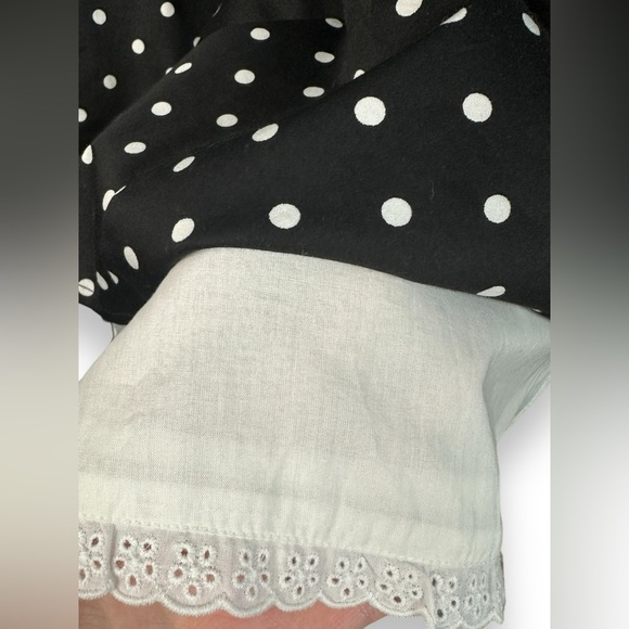28. Sz 12 COTTON Polka Dot White and Black Pleated Lined Skirt with Lace trim - Picture 4 of 8